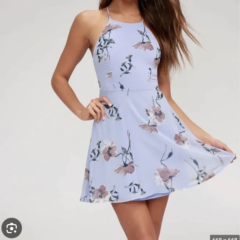 Lulus Dusty Blue Floral Dress